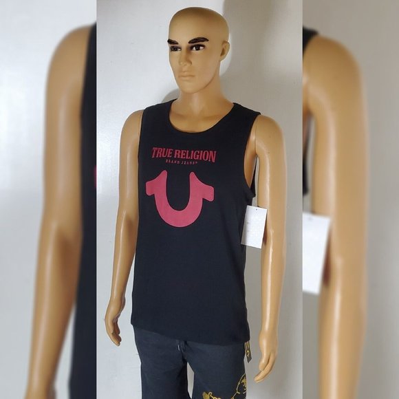 TRUE RELIGION AUTHENT LOUNGEWEAR TANK TOP MEN'S HORSESHOE RED LOGO SIZE S BLACK - Picture 6 of 6